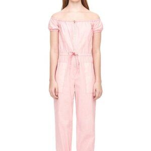 La Vie Rebecca‎ Taylor powder pink off the shoulder 100% cotton poplin jumpsuit